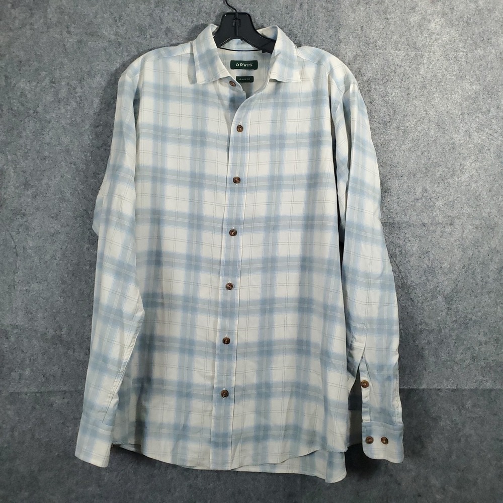 Orvis Shirt Men Medium Check Button Up Long Sleeve Flannel Casual Classic Casual